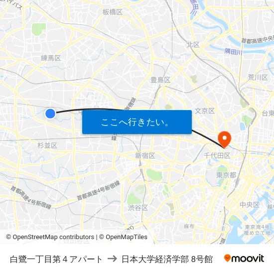 白鷺一丁目第４アパート to 日本大学経済学部 8号館 map