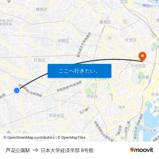 芦花公園駅 to 日本大学経済学部 8号館 map