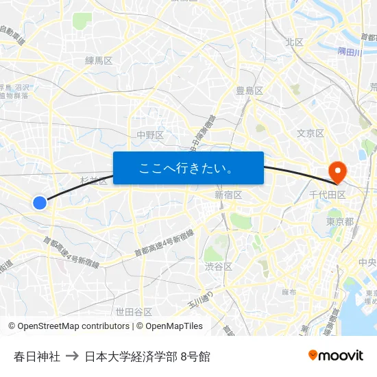 春日神社 to 日本大学経済学部 8号館 map