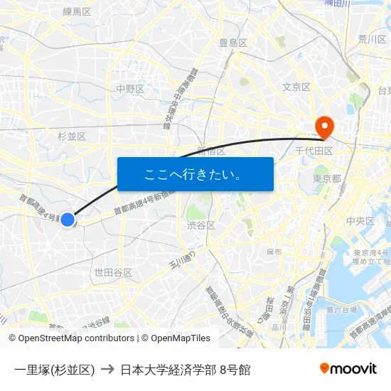 一里塚(杉並区) to 日本大学経済学部 8号館 map