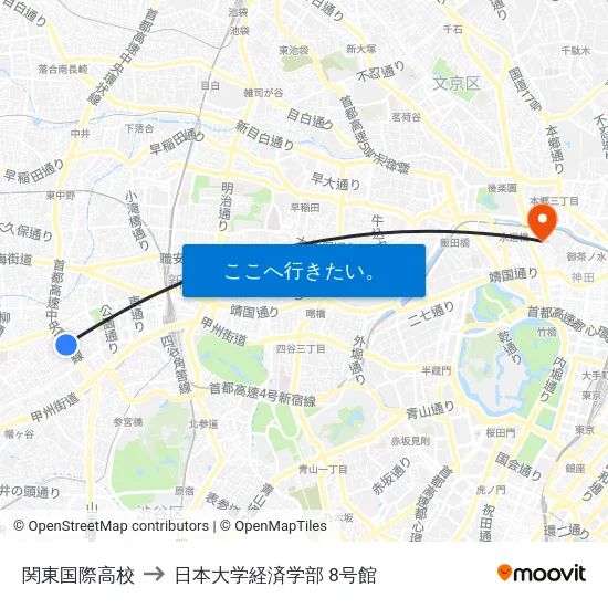関東国際高校 to 日本大学経済学部 8号館 map