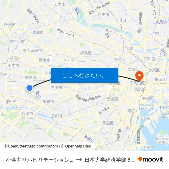 小金井リハビリテーション病院 to 日本大学経済学部 8号館 map