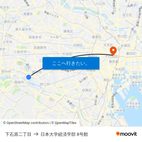 下石原二丁目 to 日本大学経済学部 8号館 map