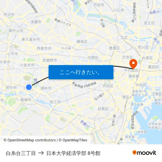 白糸台三丁目 to 日本大学経済学部 8号館 map