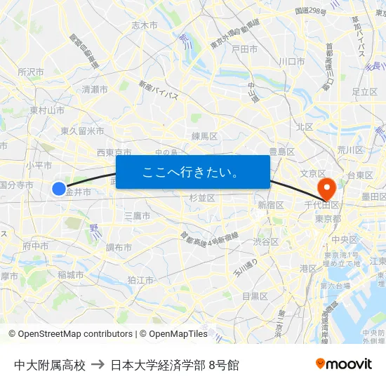 中大附属高校 to 日本大学経済学部 8号館 map