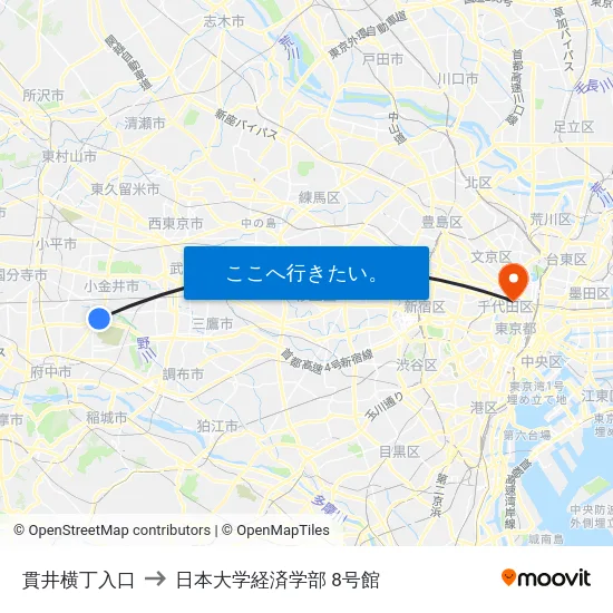 貫井横丁入口 to 日本大学経済学部 8号館 map