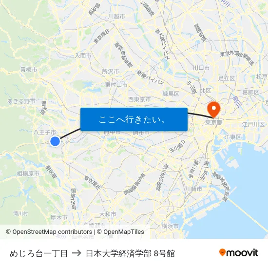 めじろ台一丁目 to 日本大学経済学部 8号館 map