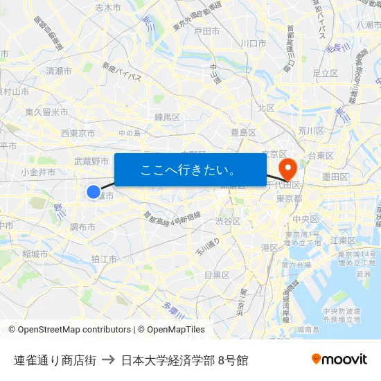 連雀通り商店街 to 日本大学経済学部 8号館 map