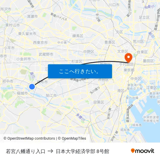 若宮八幡通り入口 to 日本大学経済学部 8号館 map