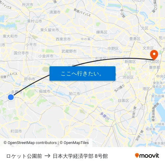 ロケット公園前 to 日本大学経済学部 8号館 map