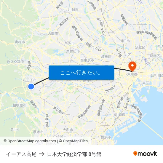 イーアス高尾 to 日本大学経済学部 8号館 map