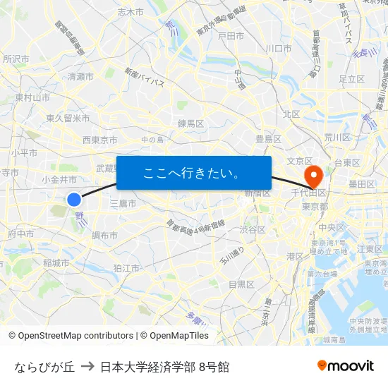 ならびが丘 to 日本大学経済学部 8号館 map