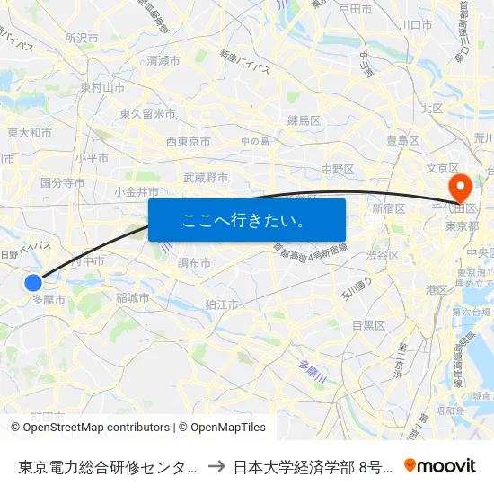 東京電力総合研修センター to 日本大学経済学部 8号館 map