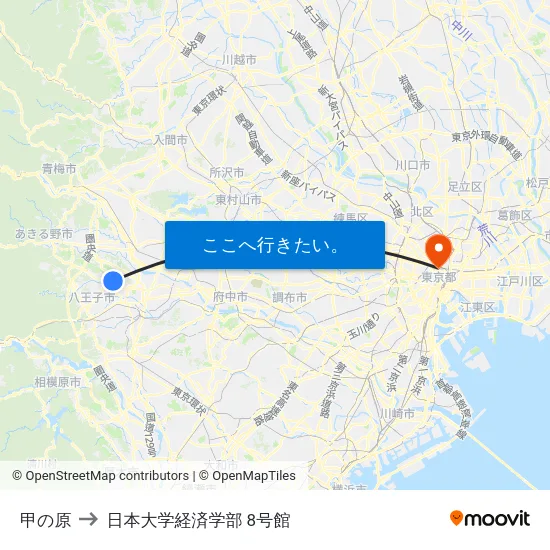 甲の原 to 日本大学経済学部 8号館 map