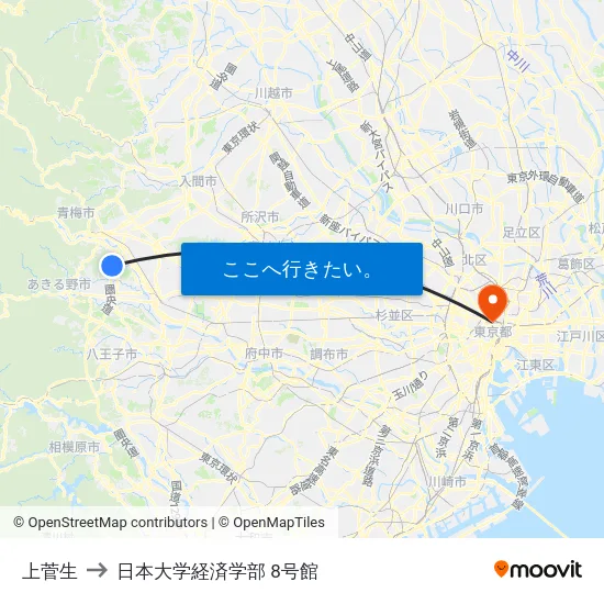 上菅生 to 日本大学経済学部 8号館 map