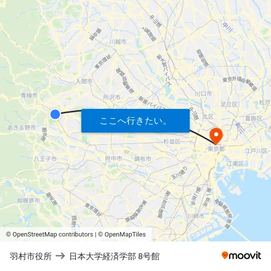 羽村市役所 to 日本大学経済学部 8号館 map