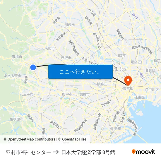 羽村市福祉センター to 日本大学経済学部 8号館 map