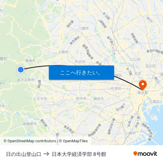 日の出山登山口 to 日本大学経済学部 8号館 map