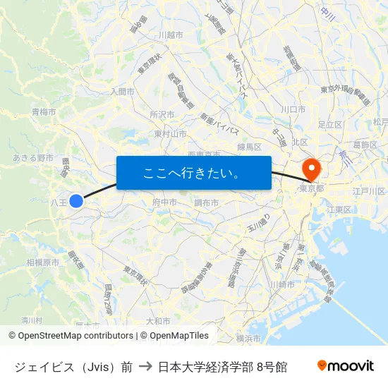 ジェイビス（Jvis）前 to 日本大学経済学部 8号館 map