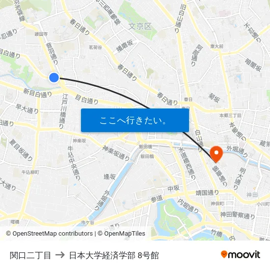 関口二丁目 to 日本大学経済学部 8号館 map