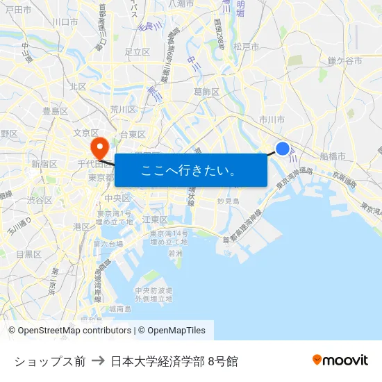 ショップス前 to 日本大学経済学部 8号館 map
