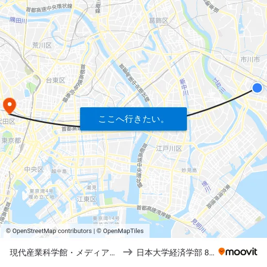 現代産業科学館・メディアパーク to 日本大学経済学部 8号館 map