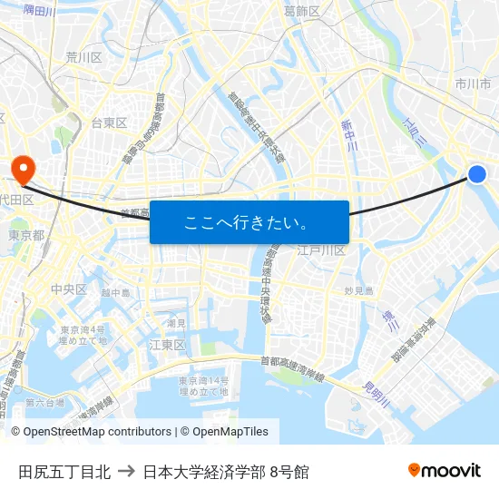 田尻五丁目北 to 日本大学経済学部 8号館 map