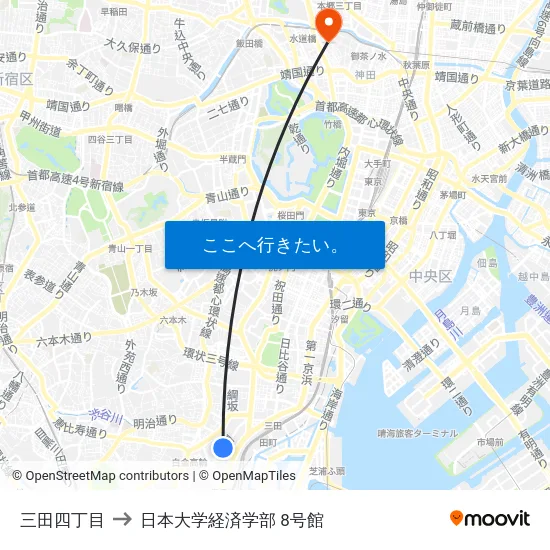 三田四丁目 to 日本大学経済学部 8号館 map