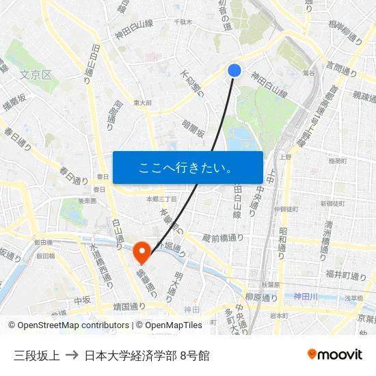 三段坂上 to 日本大学経済学部 8号館 map