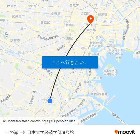 一の瀬 to 日本大学経済学部 8号館 map