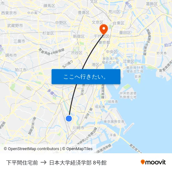 下平間住宅前 to 日本大学経済学部 8号館 map