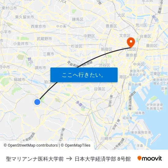 聖マリアンナ医科大学前 to 日本大学経済学部 8号館 map