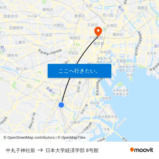 中丸子神社前 to 日本大学経済学部 8号館 map