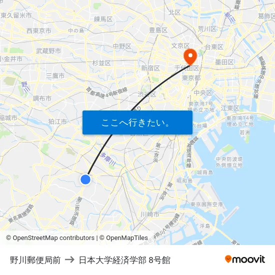 野川郵便局前 to 日本大学経済学部 8号館 map