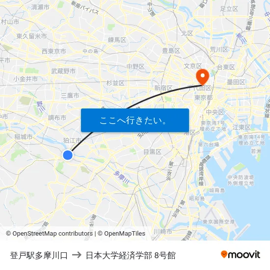 登戸駅多摩川口 to 日本大学経済学部 8号館 map