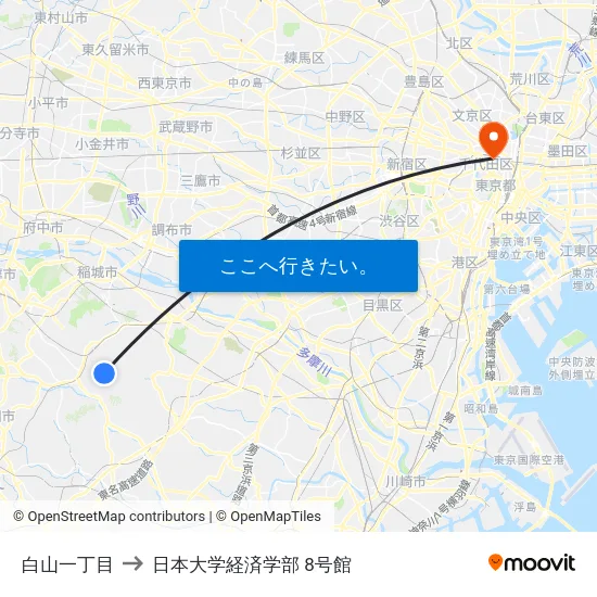 白山一丁目 to 日本大学経済学部 8号館 map