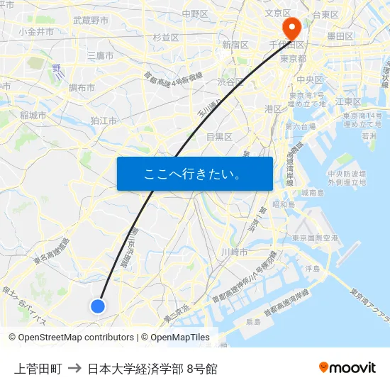 上菅田町 to 日本大学経済学部 8号館 map