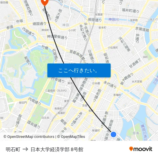 明石町 to 日本大学経済学部 8号館 map