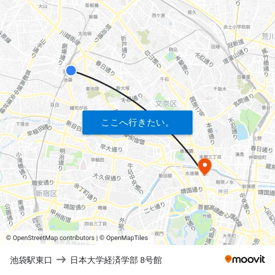 池袋駅東口 to 日本大学経済学部 8号館 map