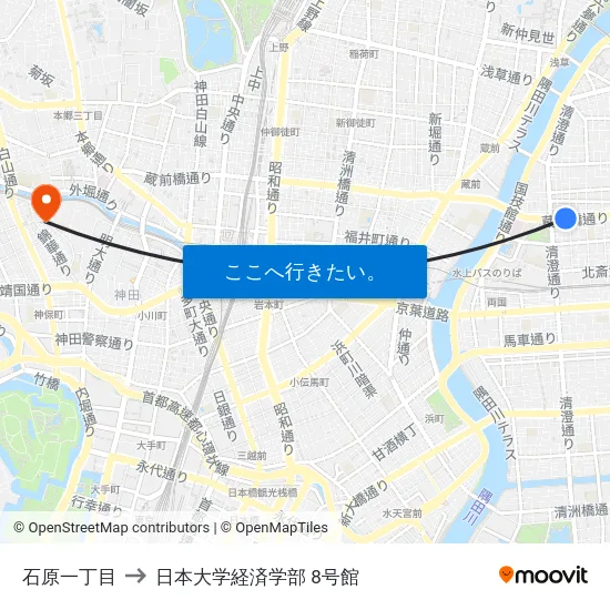 石原一丁目 to 日本大学経済学部 8号館 map