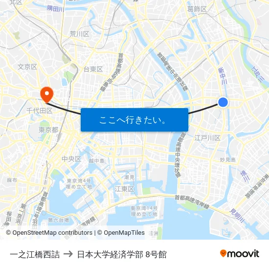 一之江橋西詰 to 日本大学経済学部 8号館 map