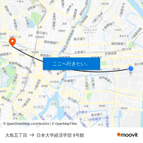 大島五丁目 to 日本大学経済学部 8号館 map