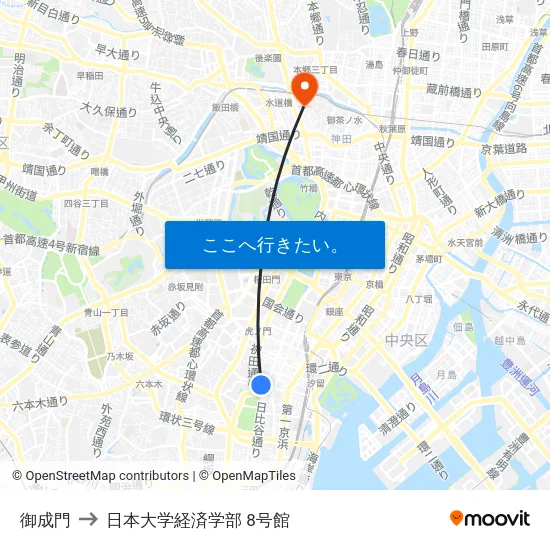御成門 to 日本大学経済学部 8号館 map