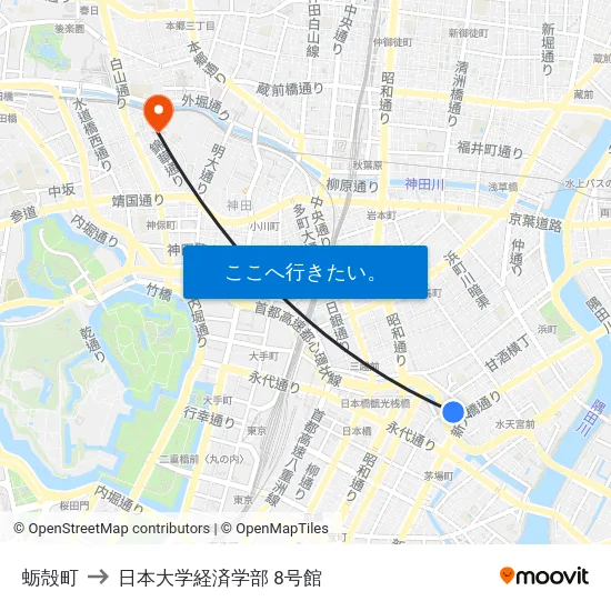 蛎殻町 to 日本大学経済学部 8号館 map