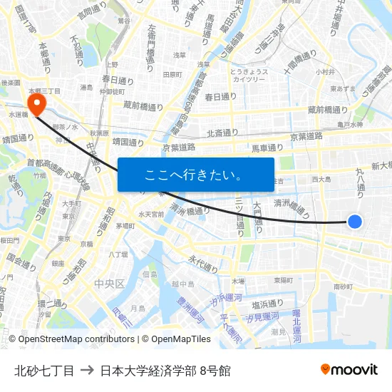 北砂七丁目 to 日本大学経済学部 8号館 map
