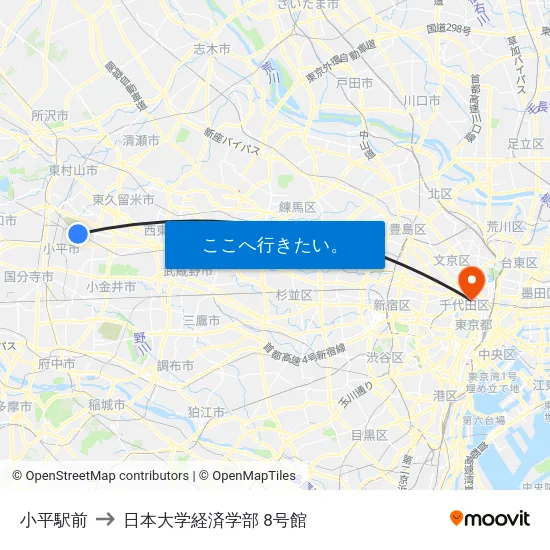 小平駅前 to 日本大学経済学部 8号館 map