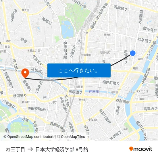 寿三丁目 to 日本大学経済学部 8号館 map