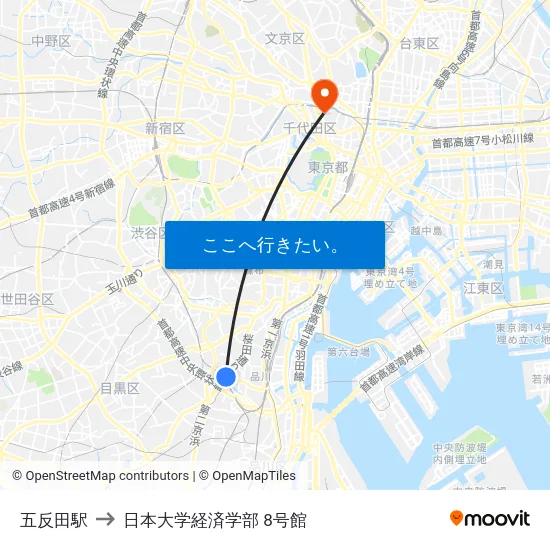 五反田駅 to 日本大学経済学部 8号館 map