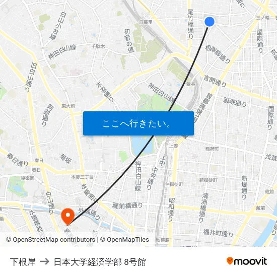 下根岸 to 日本大学経済学部 8号館 map