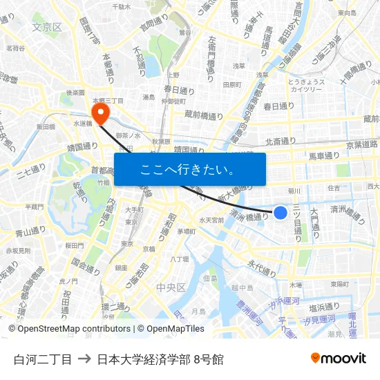 白河二丁目 to 日本大学経済学部 8号館 map
